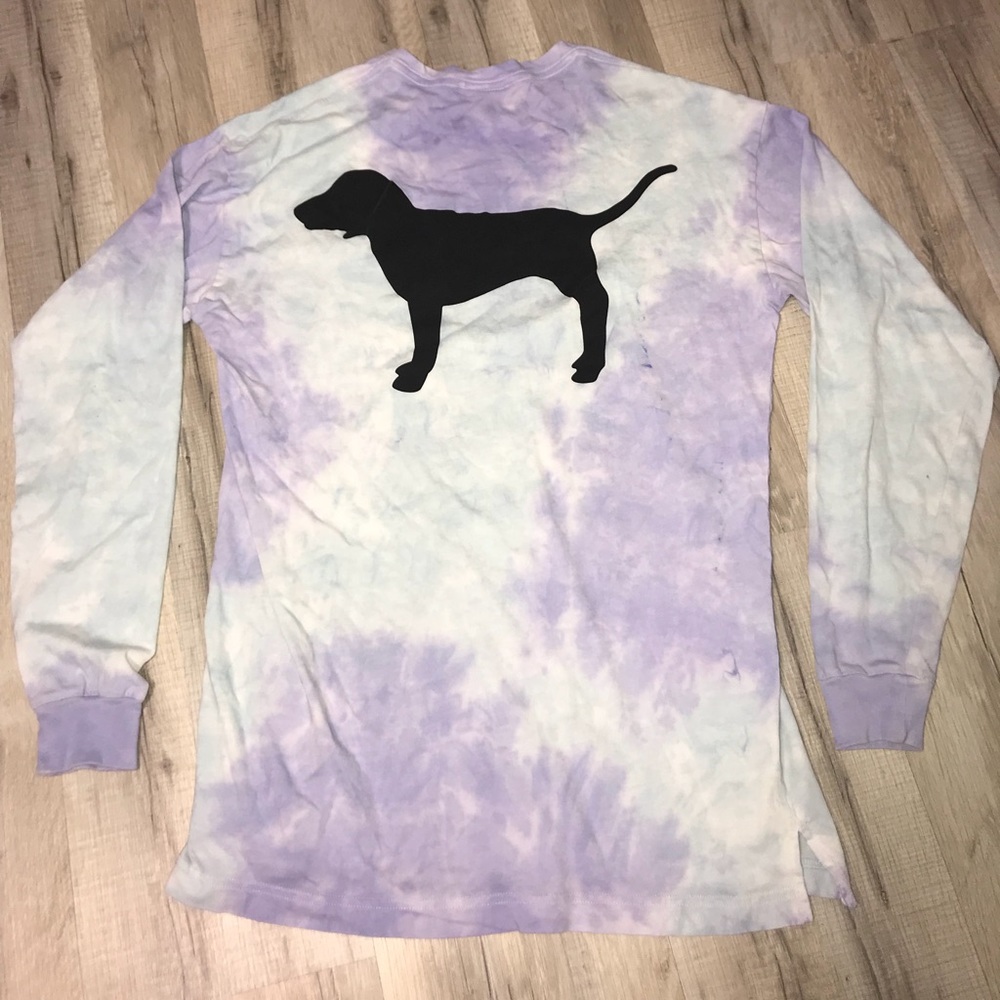 PINK Long Sleeve Blue Tie-Die Shirt